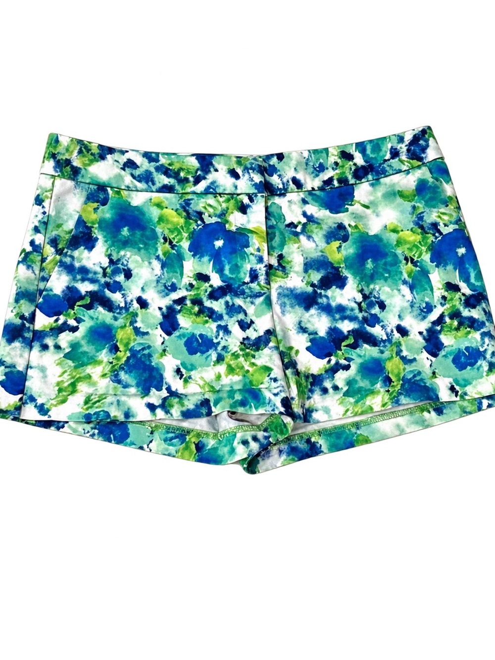 Forever 21 Floral Tailored Shorts Blue Green Watercolor Print Size 6